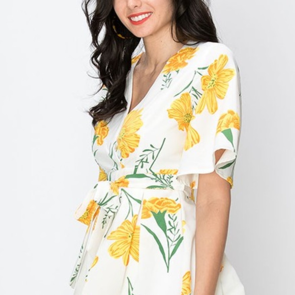 Romper Floral White and Yellow - Picture 3 of 4